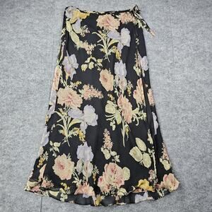 Charter Club Skirt Womens 12 Petite Black Floral Silk Maxi Wrap Pastel Flowers